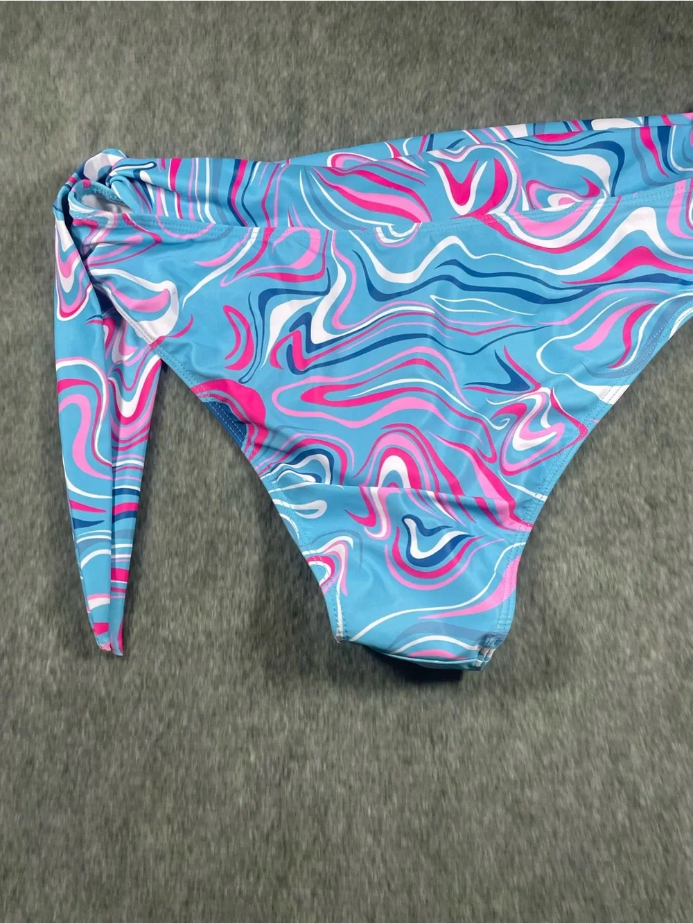 Women's Blue Swirl Print Bikini Set - Pink & White Accents